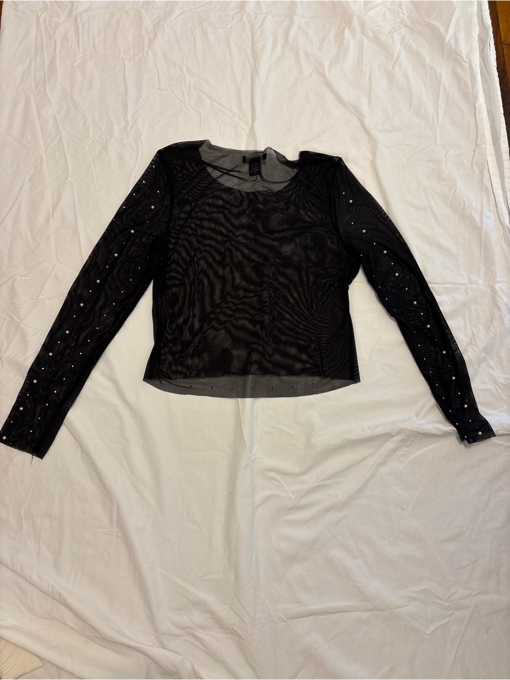 Sheer Black Rhinestone and Pearl Long-Sleeve - Picture 2 of 2